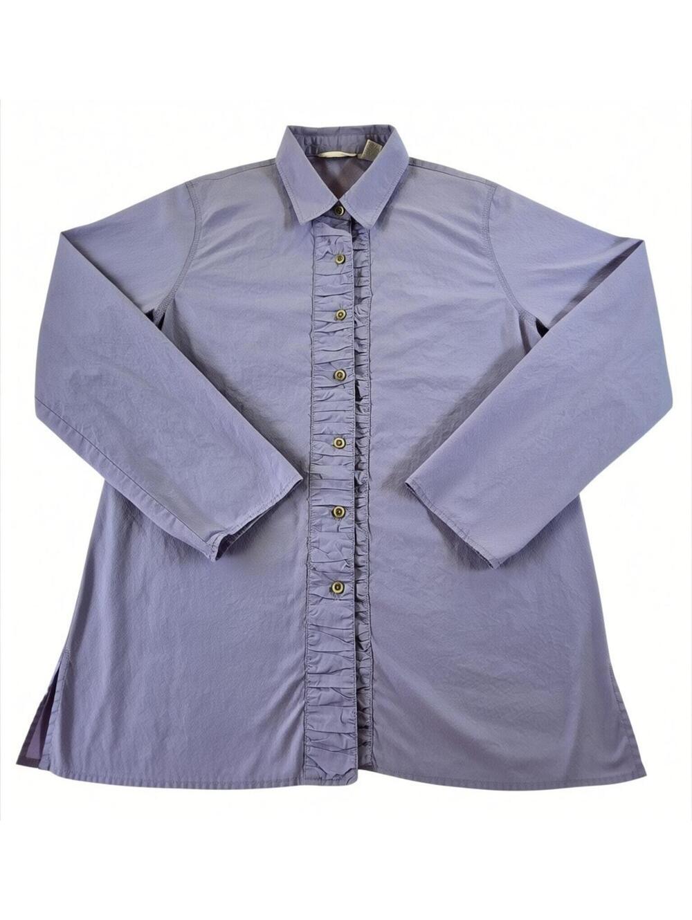 J. Jill Womens Medium Lavender Purple Ruffle Front Cotton Button Down Top